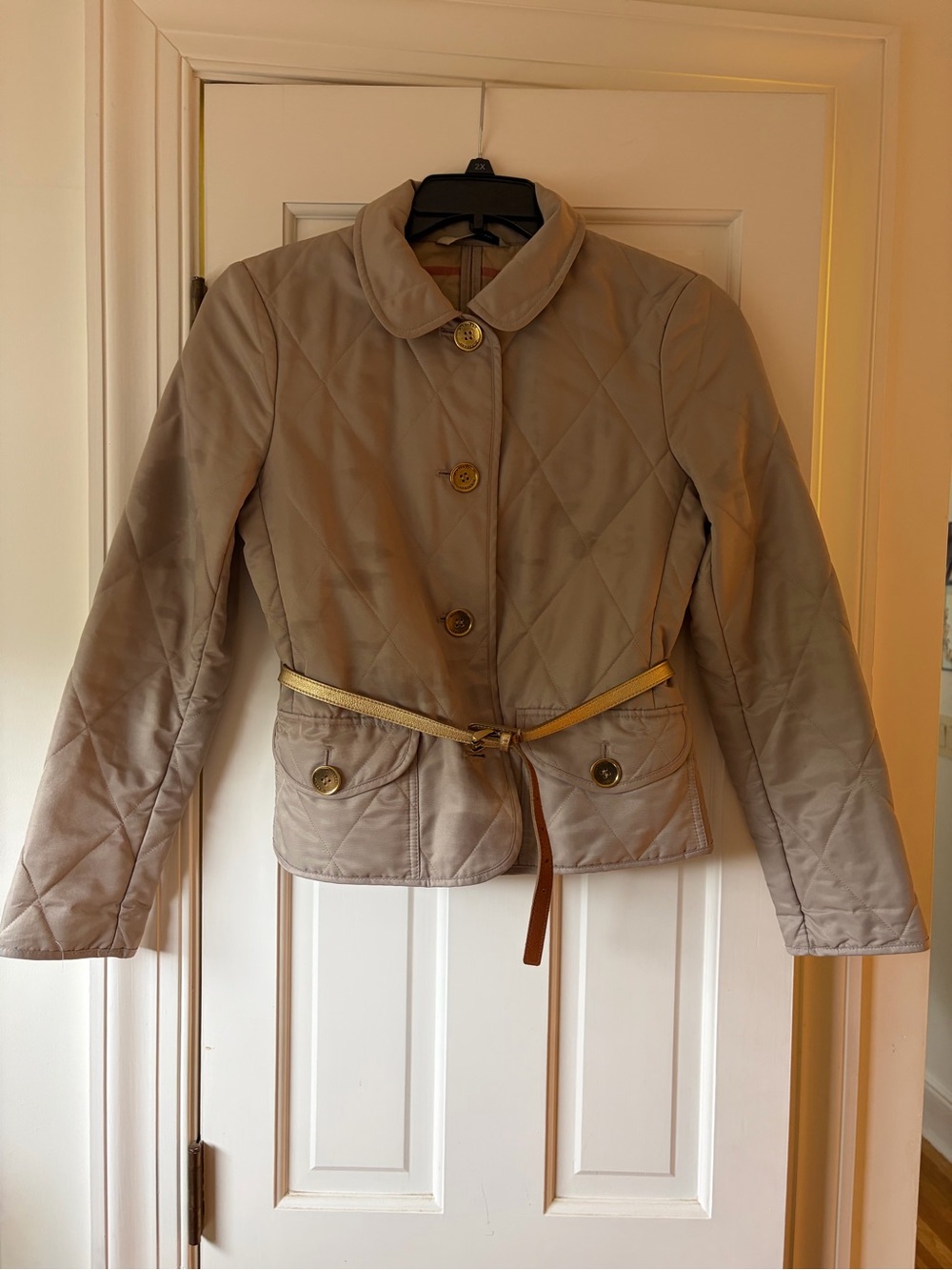 Burberry Quilted Beige Women's Belted Jacket